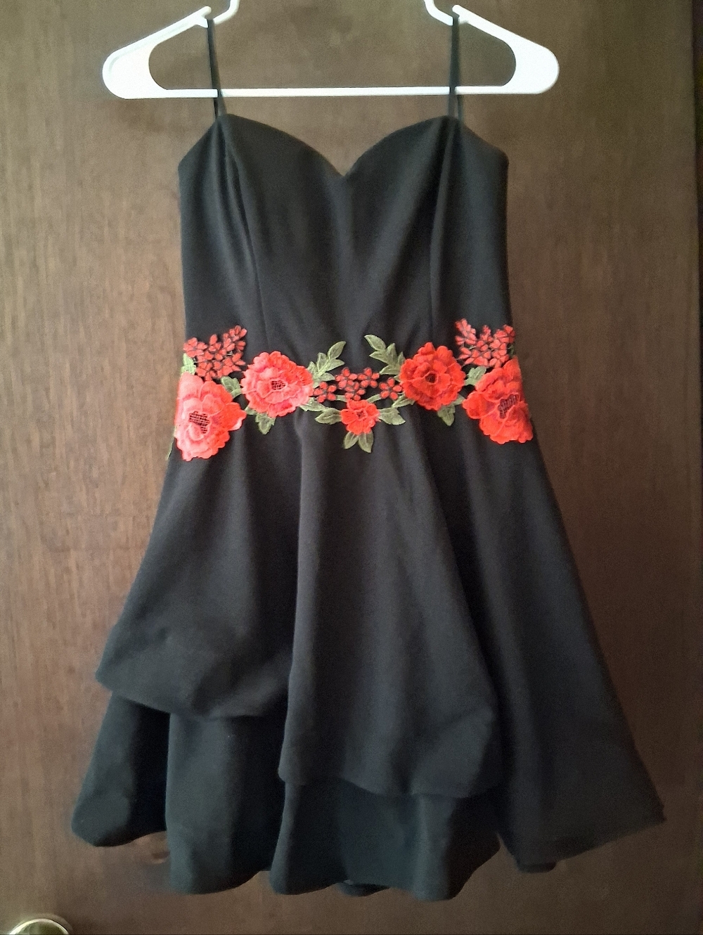 B. Smart Juniors Strapless Fit & Flare Dress - Black with Red Floral Roses -13